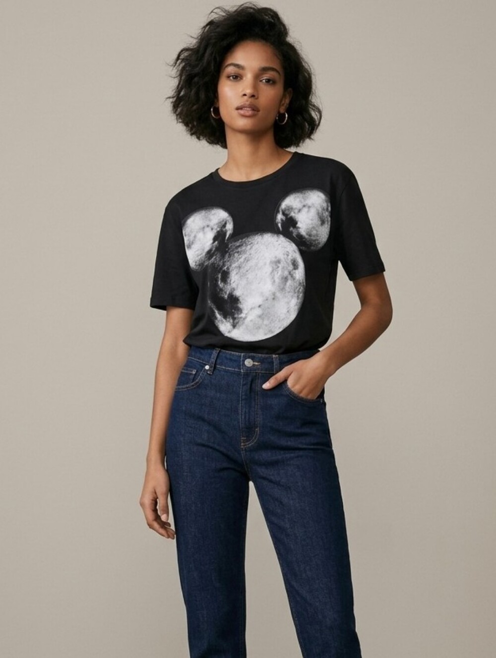 Disney Black Short-Sleeve Tee with White Moon Mouse Graphic